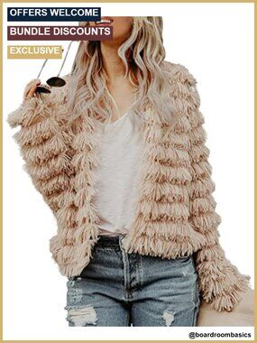 Faux Fur Open Front Cardigan Shaggy Parka Coat Long Sleeve Warm
